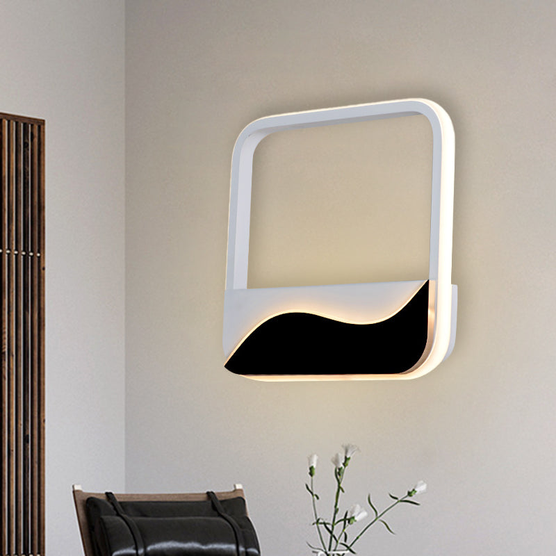 Minimalist LED Wall Mount Light White and Black Squared Frame Wall Sconce with Acrylic Shade in Warm/White Light