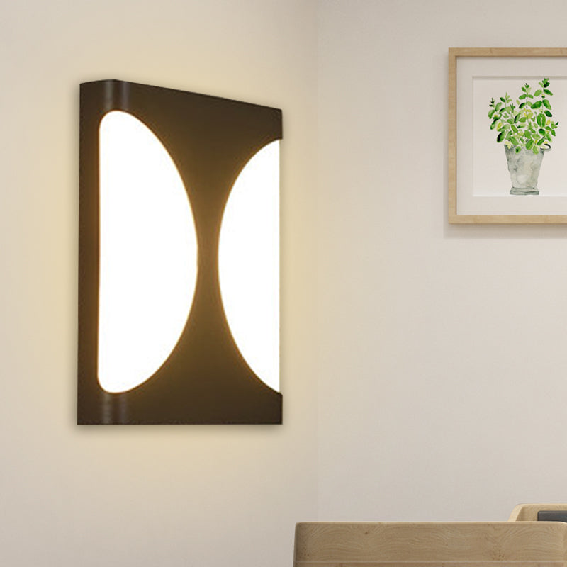 Metallic Rectangle Flush Wall Sconce Modern LED Black Wall Mounted Light with Double Semicircle Pattern