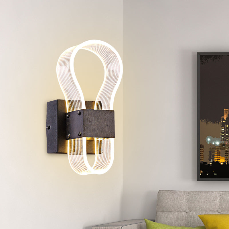 Cuboid Metal Sconce Lighting Modern LED Black Wall Lamp with Arc Ring Acrylic Shade in White/Warm Light