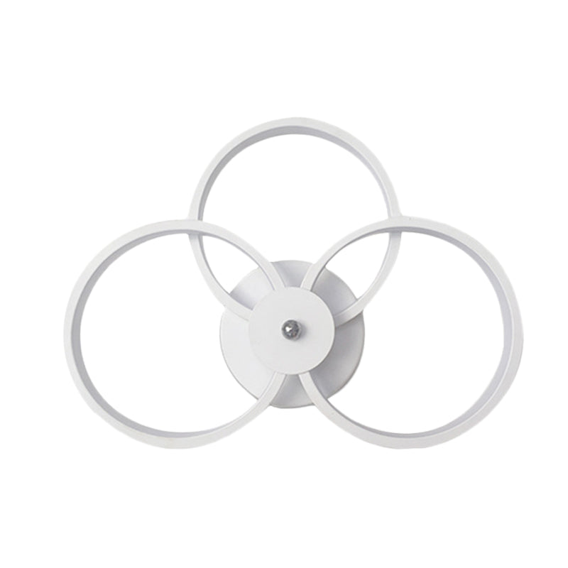 White Finish 3-Ring Sconce Light Fixture Minimalist LED Acrylic Wall Mounted Lamp in Warm/White Light