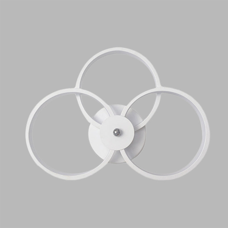 White Finish 3-Ring Sconce Light Fixture Minimalist LED Acrylic Wall Mounted Lamp in Warm/White Light