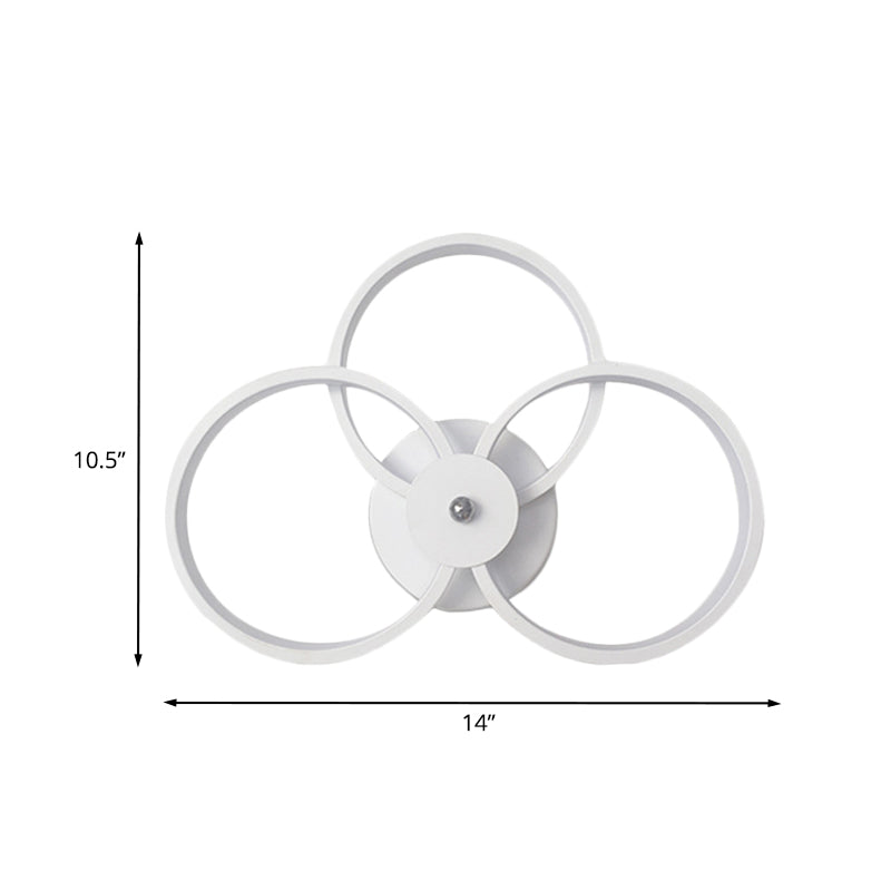 White Finish 3-Ring Sconce Light Fixture Minimalist LED Acrylic Wall Mounted Lamp in Warm/White Light