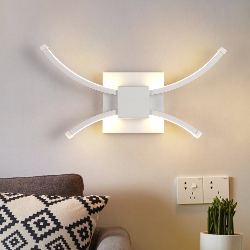 White Square and Curved Linear Wall Light Modernist LED Metallic Wall Mount Sconce in Warm/White Light