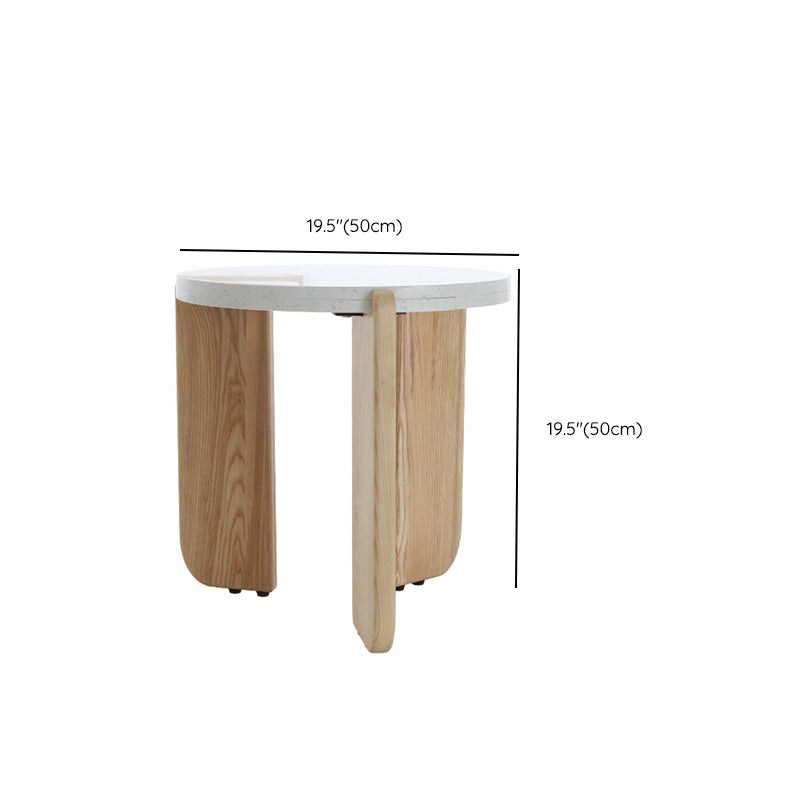 Round Terrazzo Coffee Table Minimalist Wooden 3 Legs Cocktail Table