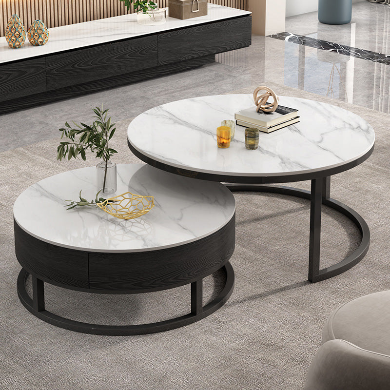 Round Slate Top Coffee Table Frame Coffee Cocktail Table with Drawers