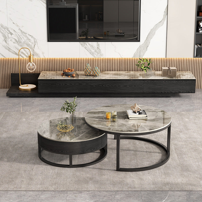 Round Slate Top Coffee Table Frame Coffee Cocktail Table with Drawers
