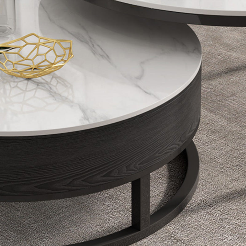 Round Slate Top Coffee Table Frame Coffee Cocktail Table with Drawers