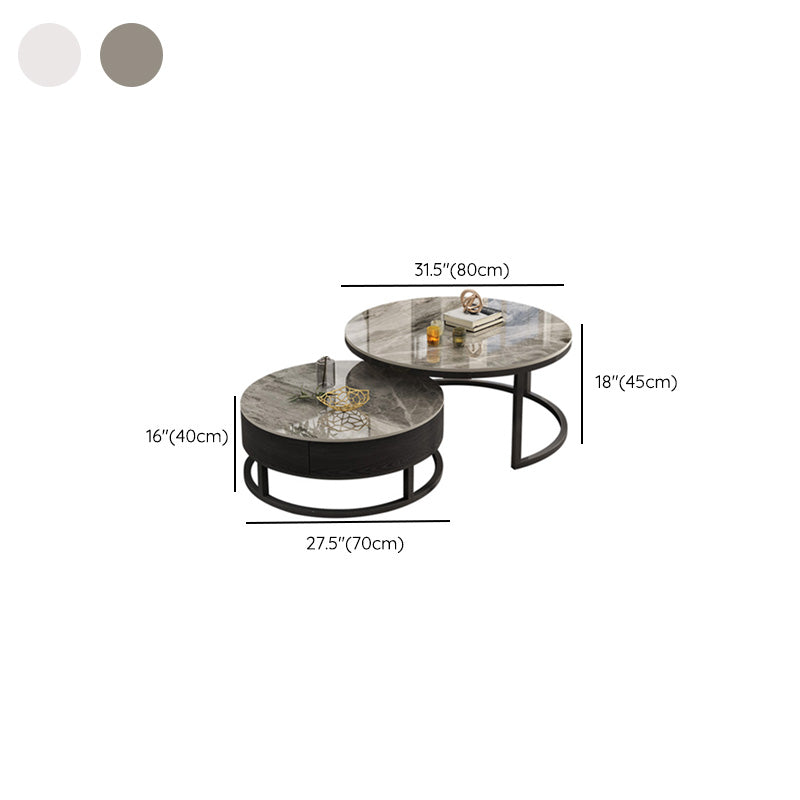 Round Slate Top Coffee Table Frame Coffee Cocktail Table with Drawers