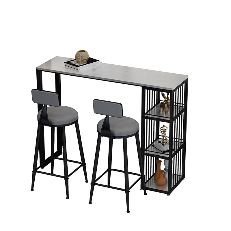 Rectangle Bar Pub Table Set 1/3 Pcs Black Iron Frame Bar Table and Upholstered Stools