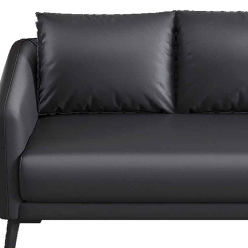 Mid-Century Modern 3-Seater Sofa Faux Leather Square Arm Sofa with Storage