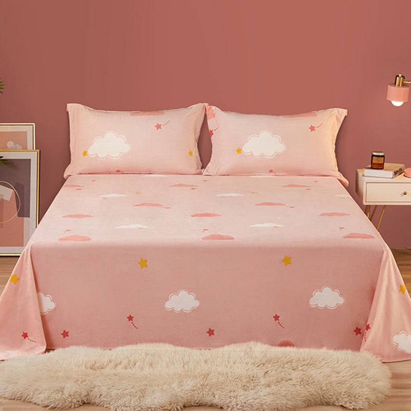 Sheet Sets Flannel Cartoon Printed Super Soft Wrinkle Resistant Breathable Bed Sheet Set