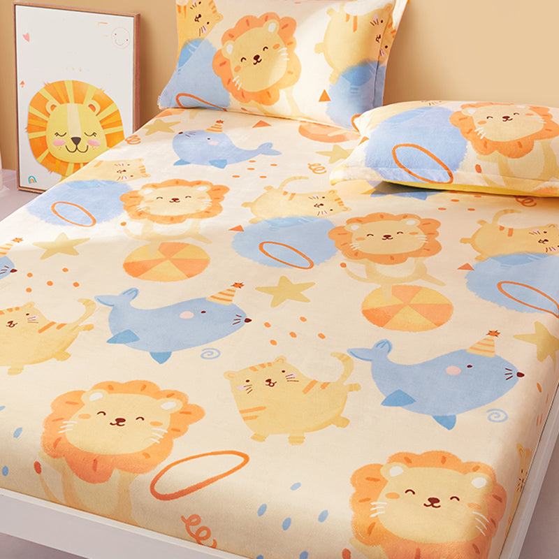 Sheet Sets Flannel Cartoon Printed Super Soft Breathable Wrinkle Resistant Bed Sheet Set