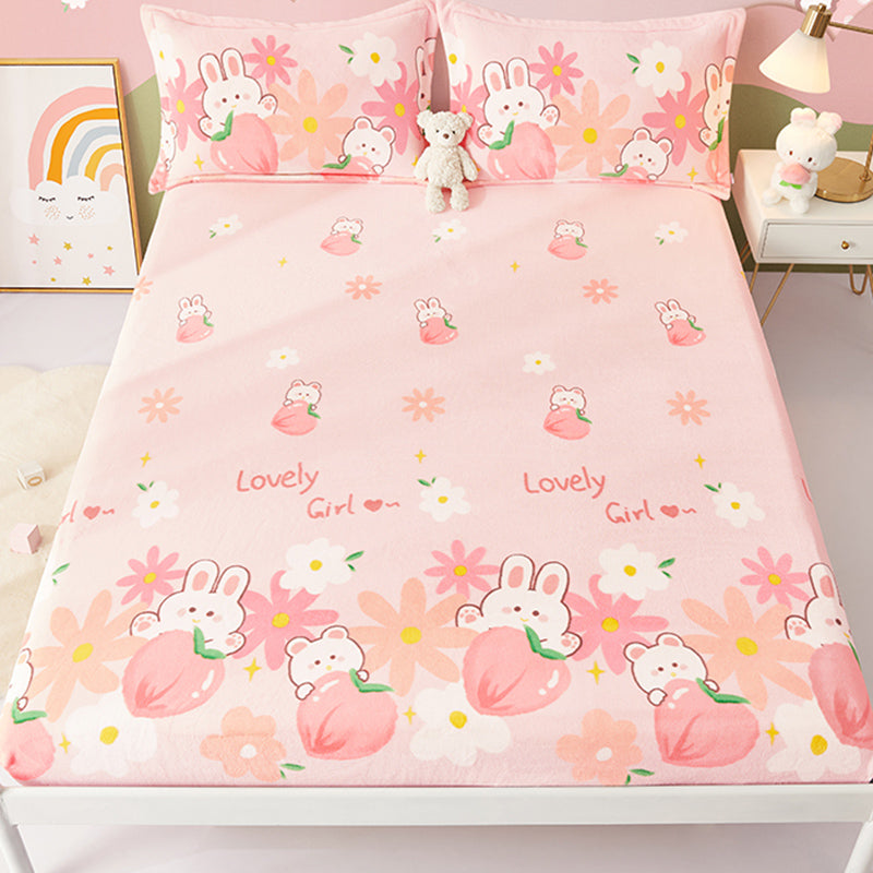 Sheet Sets Flannel Cartoon Printed Super Soft Breathable Wrinkle Resistant Bed Sheet Set