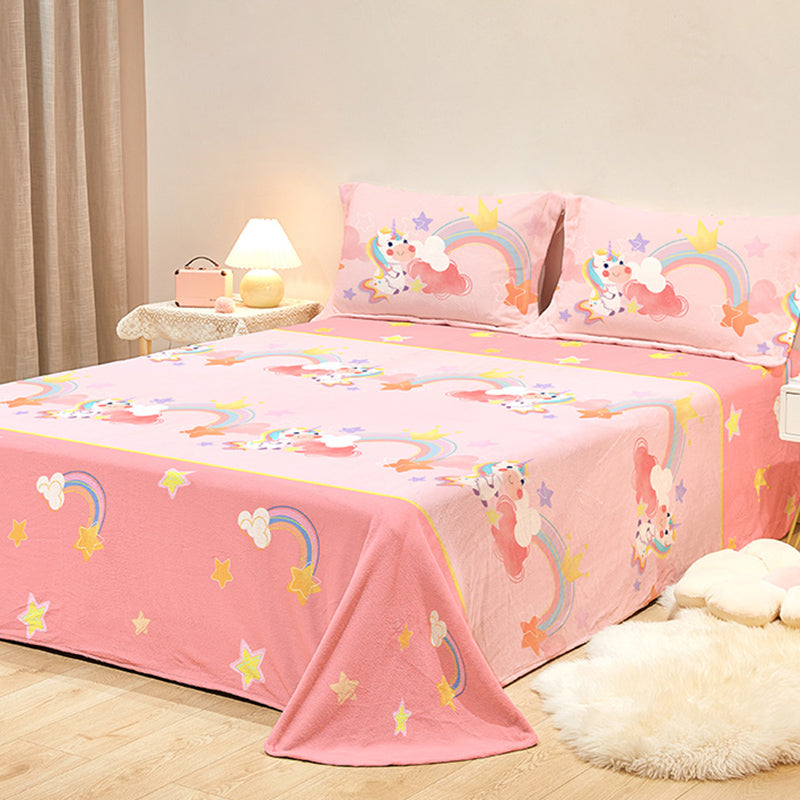 Sheet Sets Flannel Cartoon Printed Super Soft Breathable Wrinkle Resistant Bed Sheet Set