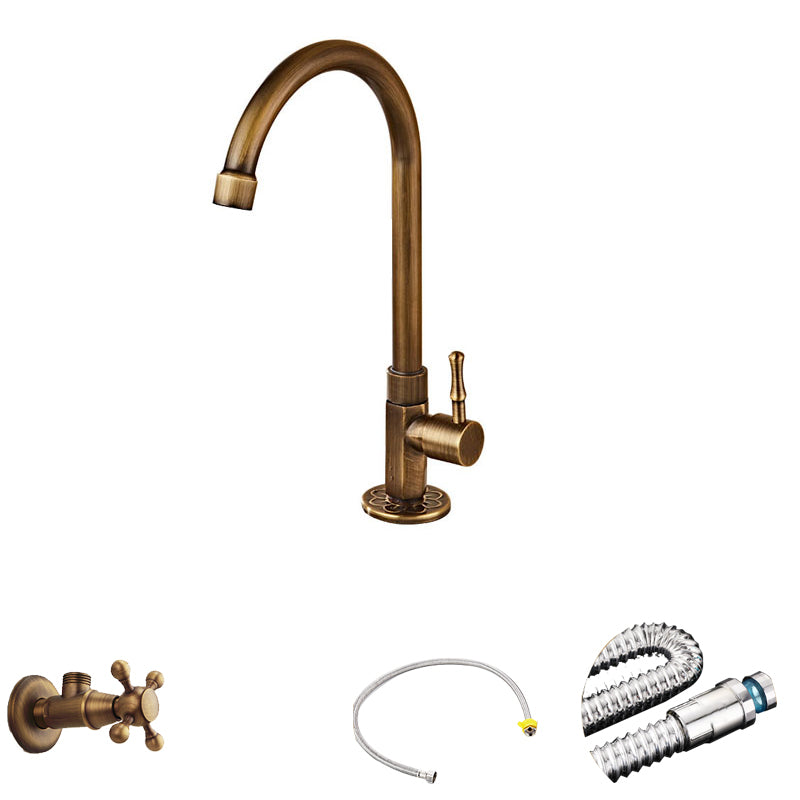 Traditional Kitchen Faucet Copper Gooseneck Gold Single Handle Standard Kitchen Faucets