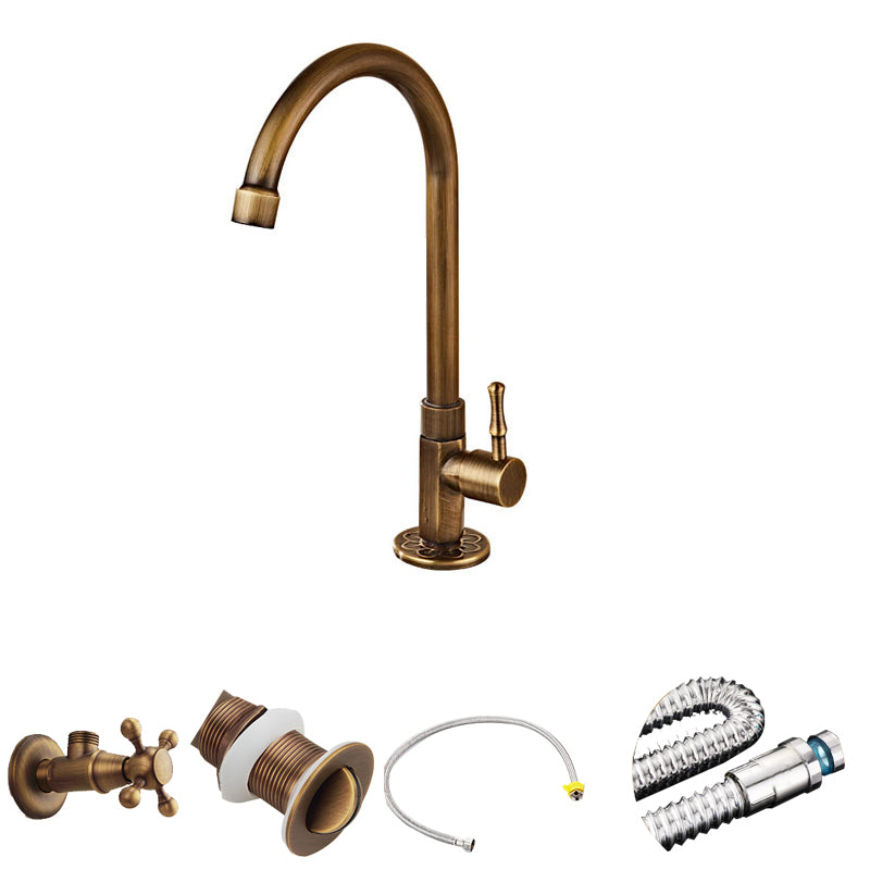 Traditional Kitchen Faucet Copper Gooseneck Gold Single Handle Standard Kitchen Faucets