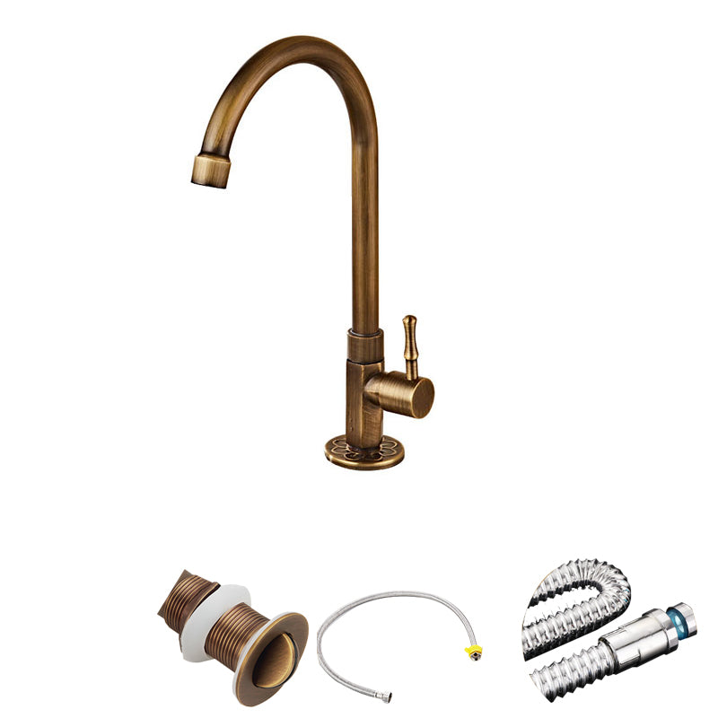 Traditional Kitchen Faucet Copper Gooseneck Gold Single Handle Standard Kitchen Faucets