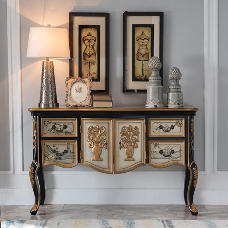 Solid Wood 35.4" Tall 2 - Door Accent Cabinet, Industrial Accent Cabinet with 4 Drawers