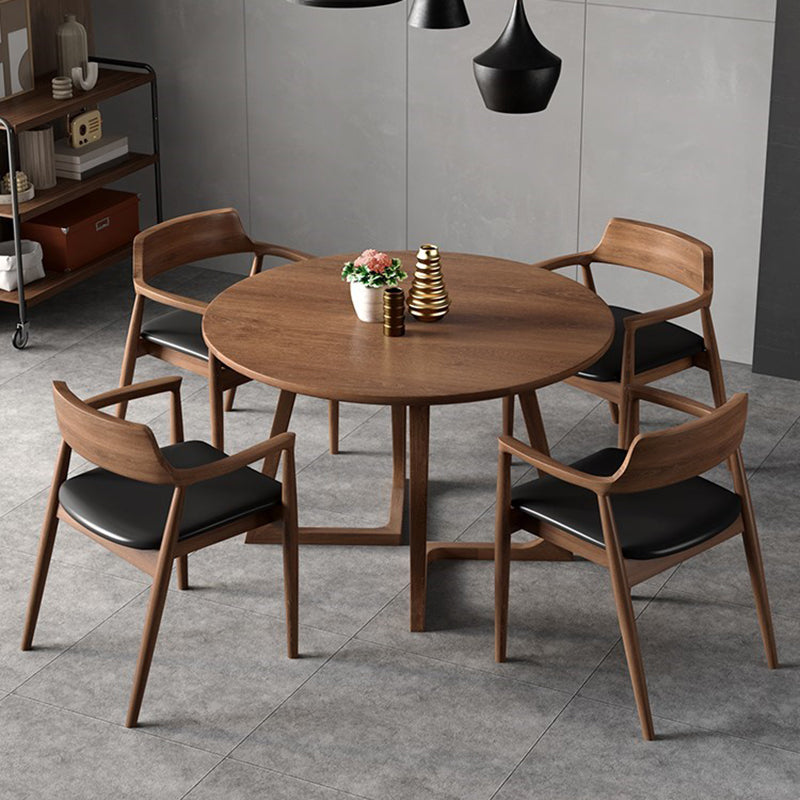 Round Dinette Set with Wooden Chairs 1/2/3/5 Pcs Brown Wood Dining Set for Home