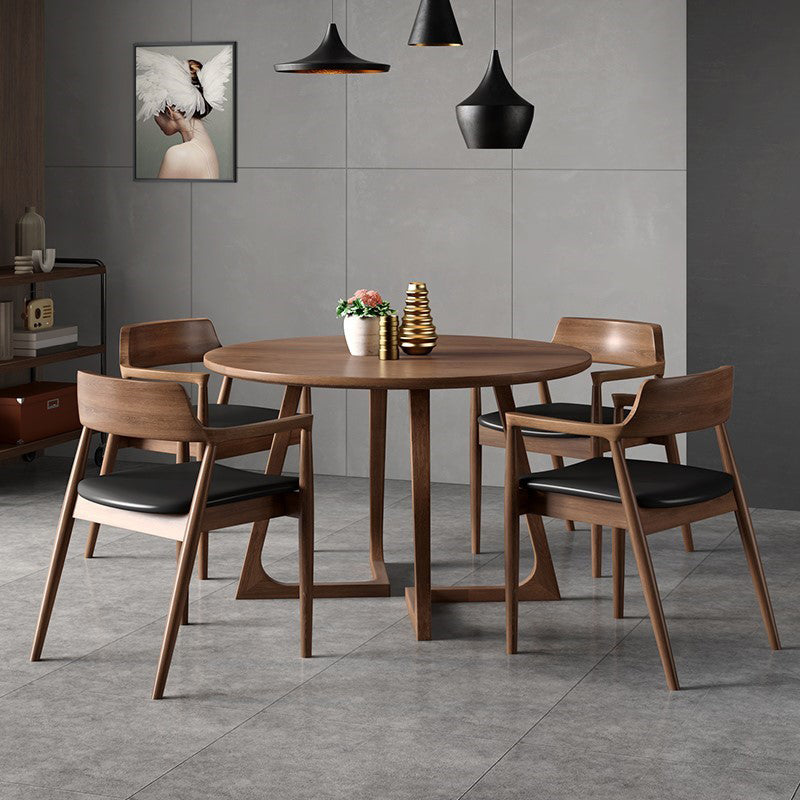 Round Dinette Set with Wooden Chairs 1/2/3/5 Pcs Brown Wood Dining Set for Home