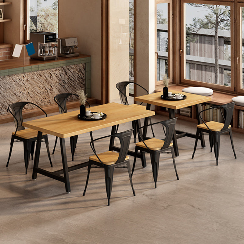 Industrial Rectangle Dining Table Set 1/2/3/5 Pieces with Metal Base Kitchen Furniture Set