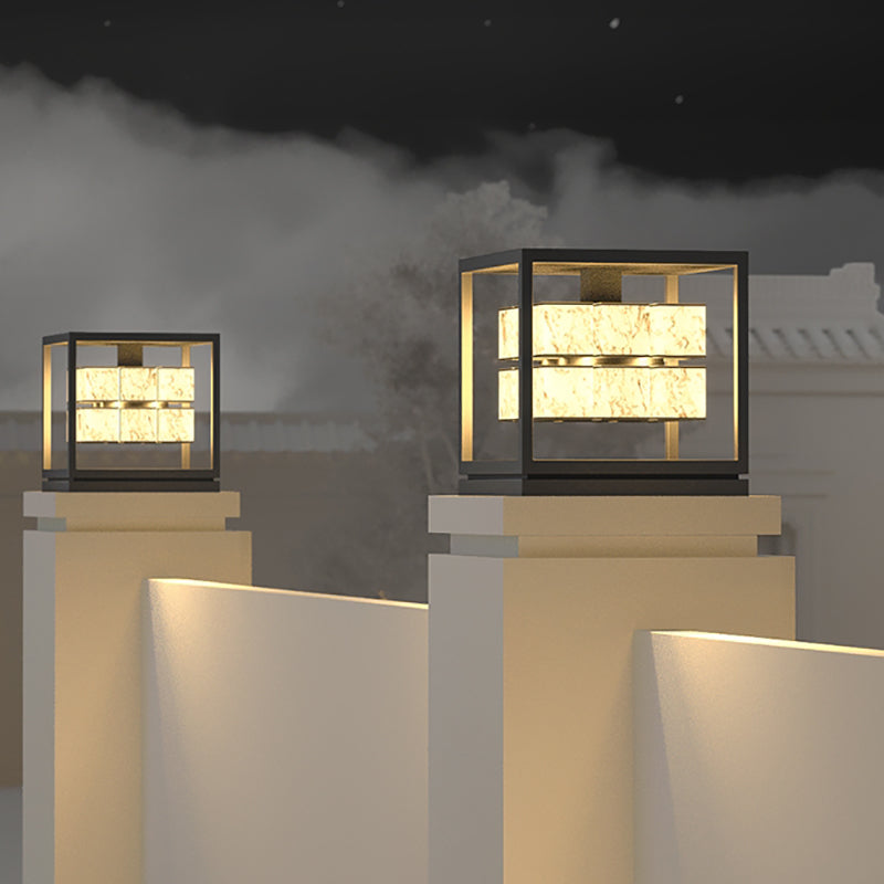 Modern Simple Metal Outdoor Light Cube Shape Waterproof Pillar Lamp for Outdoor