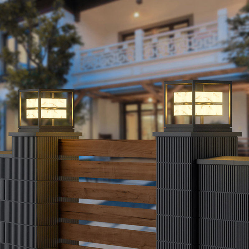 Modern Simple Metal Outdoor Light Cube Shape Waterproof Pillar Lamp for Outdoor