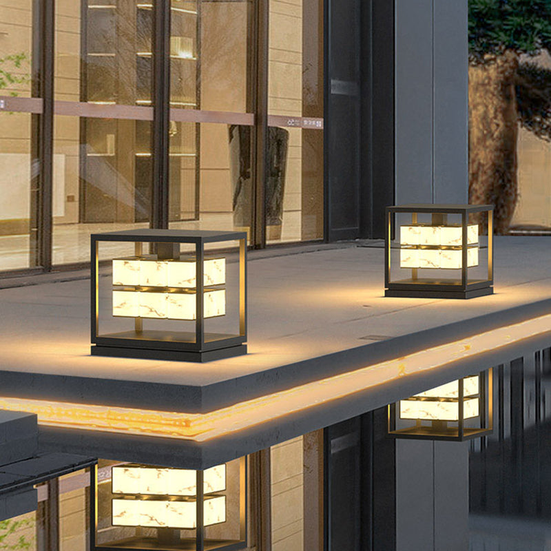 Modern Simple Metal Outdoor Light Cube Shape Waterproof Pillar Lamp for Outdoor