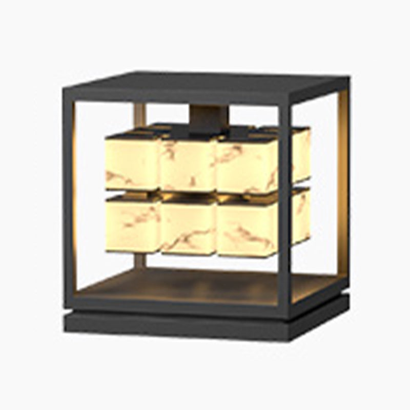 Modern Simple Metal Outdoor Light Cube Shape Waterproof Pillar Lamp for Outdoor