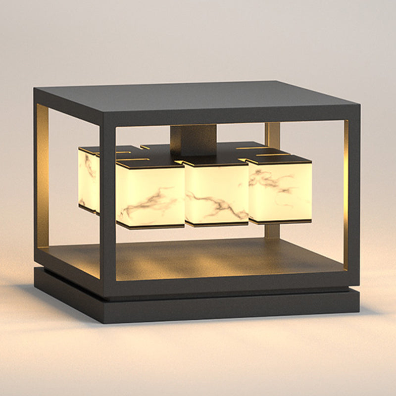 Modern Simple Metal Outdoor Light Cube Shape Waterproof Pillar Lamp for Outdoor