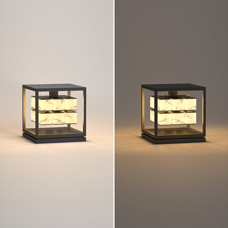 Modern Simple Metal Outdoor Light Cube Shape Waterproof Pillar Lamp for Outdoor