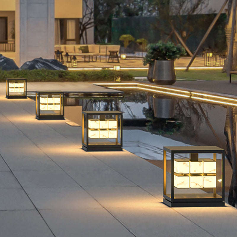 Modern Simple Metal Outdoor Light Cube Shape Waterproof Pillar Lamp for Outdoor