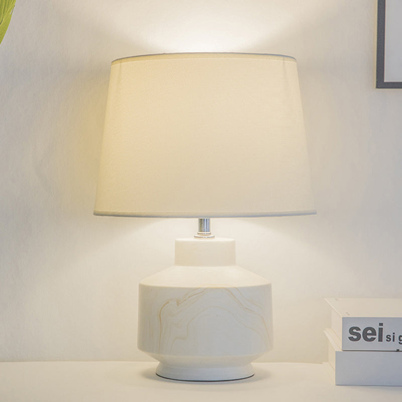 Conical Fabric Night Lighting Simplicity 1 Head White Finish Table Lamp with Ceramic Base
