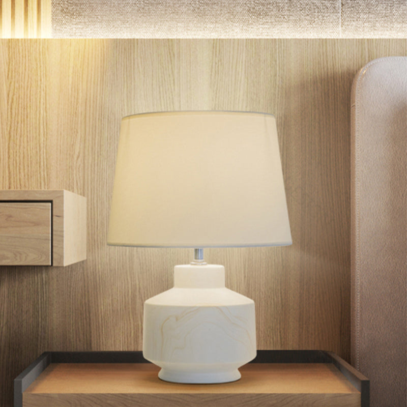 Conical Fabric Night Lighting Simplicity 1 Head White Finish Table Lamp with Ceramic Base