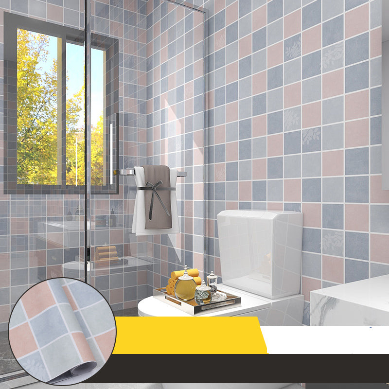 Grid Mosaic Peel & Stick Tile Scratch Resistant Wallpaper for Bathroom Backsplash