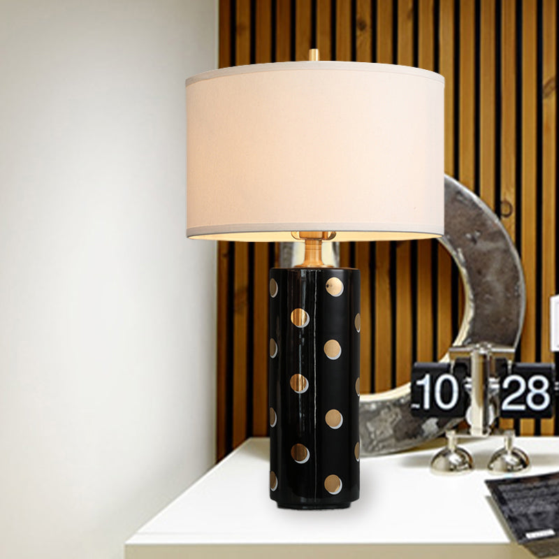 Testa leggera leggera del comino a tamburo 1 illuminazione da tavolo da letto leggera in bianco con base di cilindri
