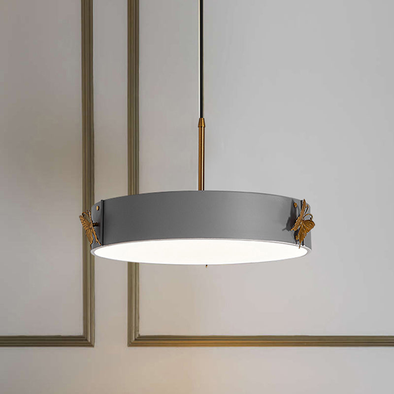 Tambour suspendu lampe minimaliste à LED gris finition gris finition suspendue avec conception papillon