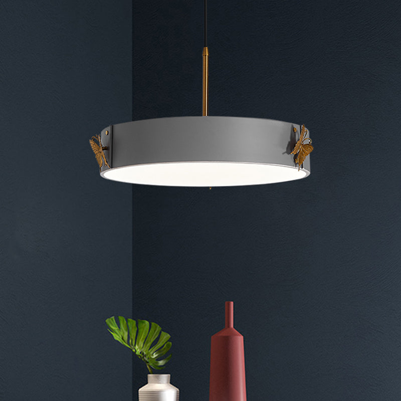 Tambour suspendu lampe minimaliste à LED gris finition gris finition suspendue avec conception papillon