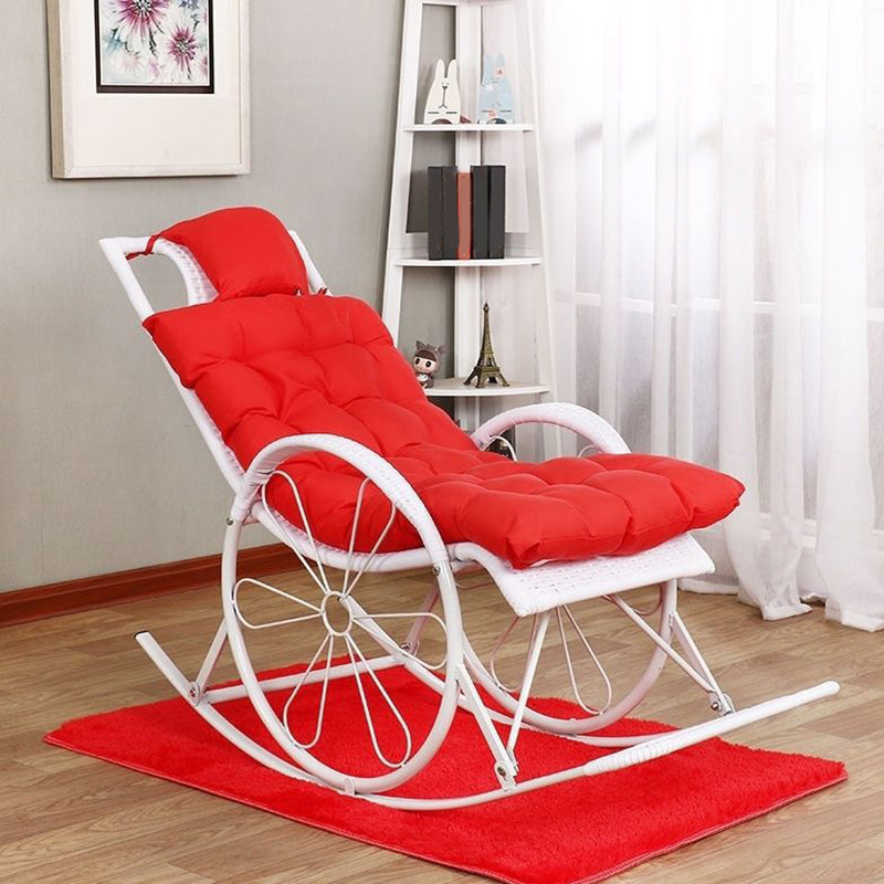 Rattan Rocking Accent Chair Modern Woven Rope Rocking Chair with Tufted Cushions