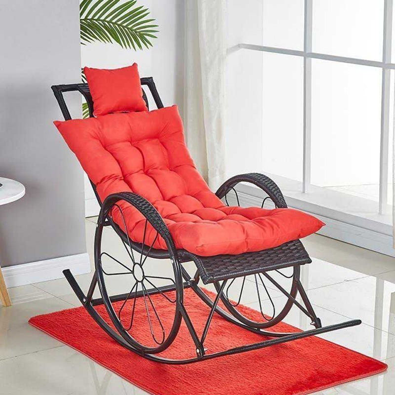 Rattan Rocking Accent Chair Modern Woven Rope Rocking Chair with Tufted Cushions