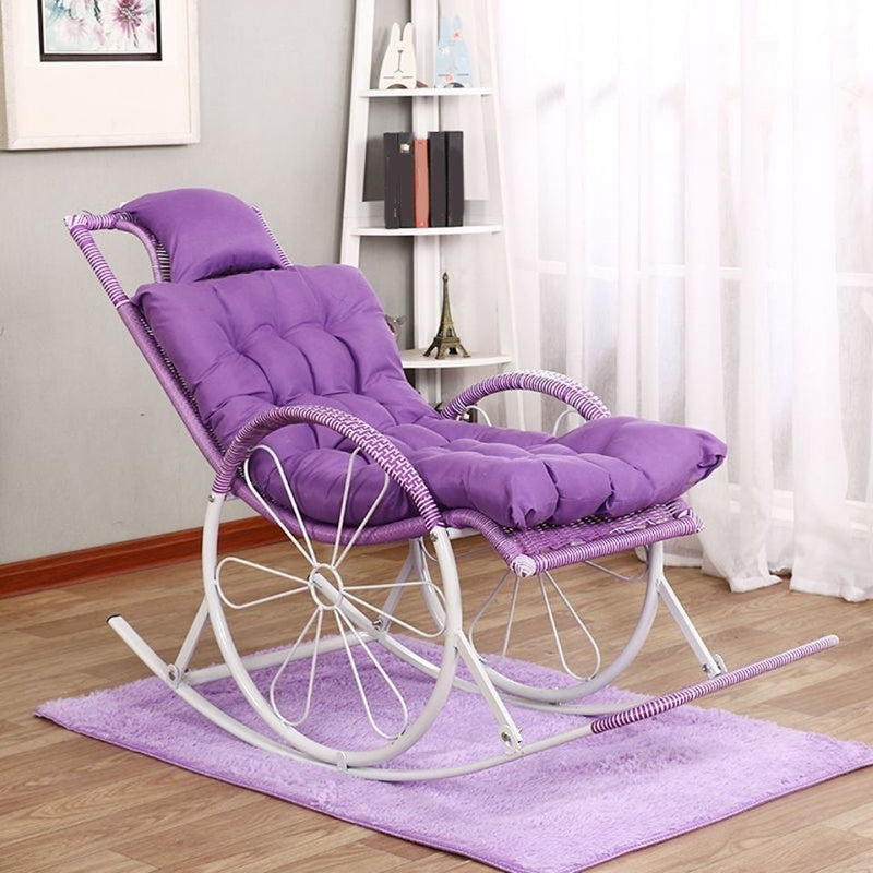 Rattan Rocking Accent Chair Modern Woven Rope Rocking Chair with Tufted Cushions