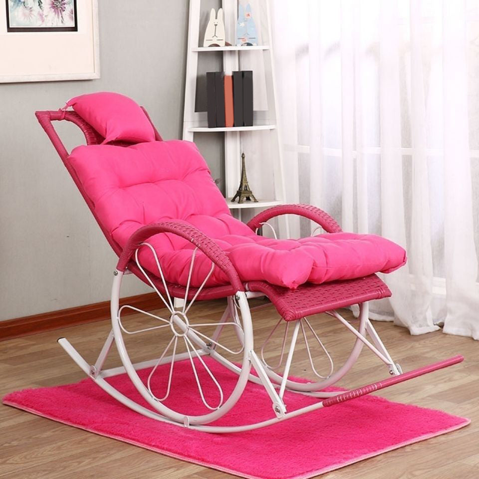 Rattan Rocking Accent Chair Modern Woven Rope Rocking Chair with Tufted Cushions