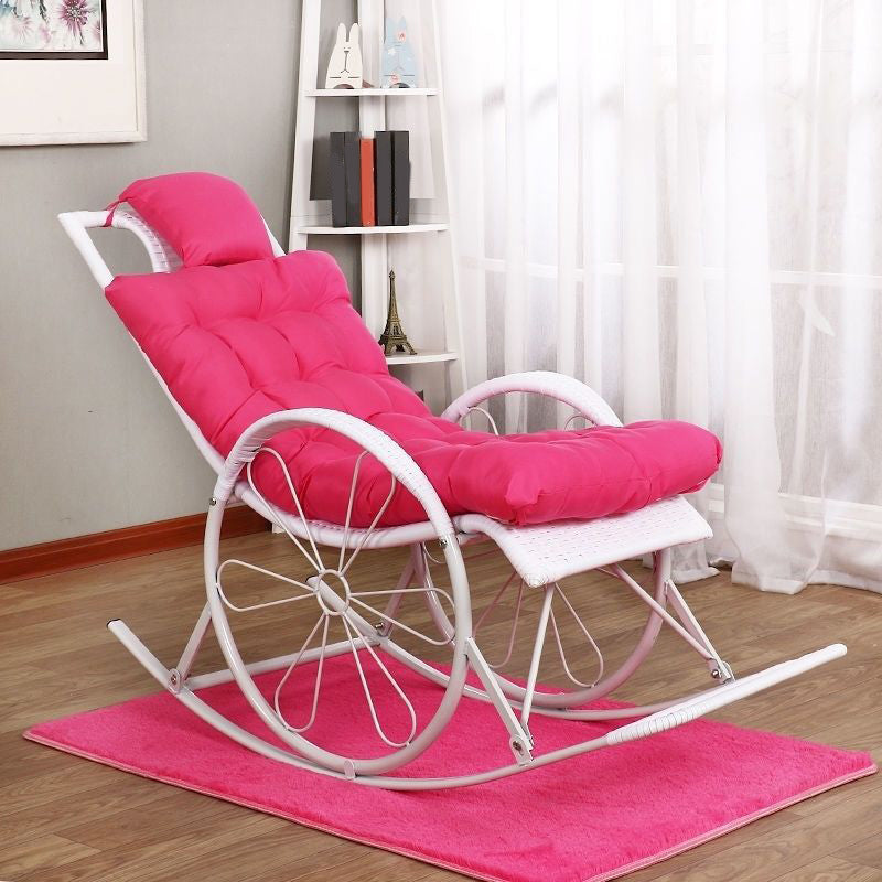 Rattan Rocking Accent Chair Modern Woven Rope Rocking Chair with Tufted Cushions