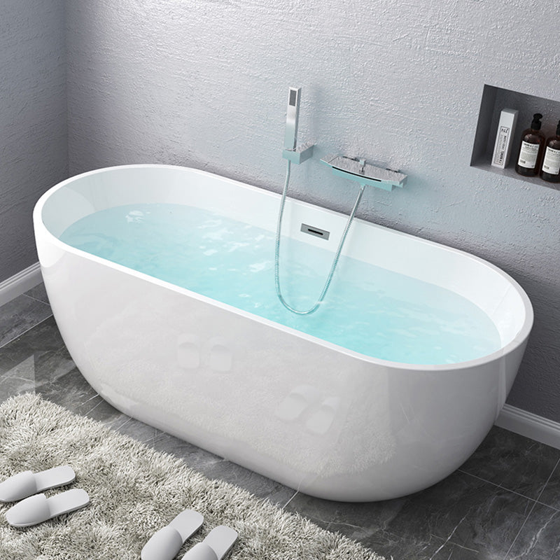 Acrylic Freestanding Bath Back to Wall Modern Oval White Bathtub