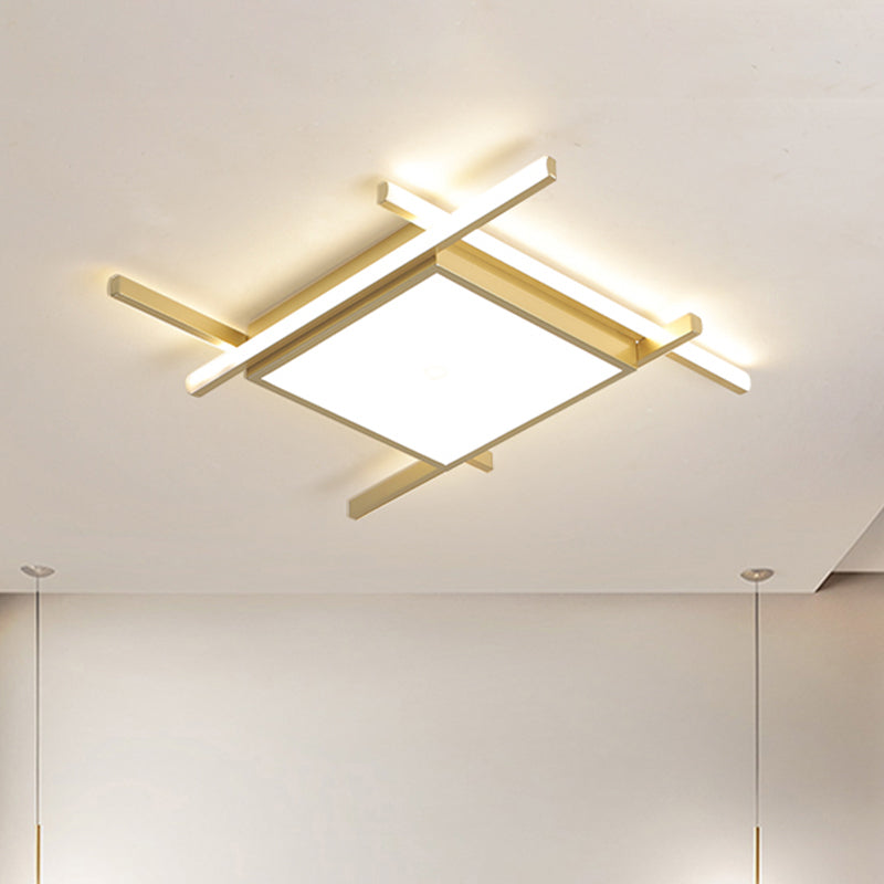 Square Flush Light Fixture Nordic Acrylic 18"/23" Wide LED Bedroom Close to Ceiling Lamp in Gold, Warm/White Light