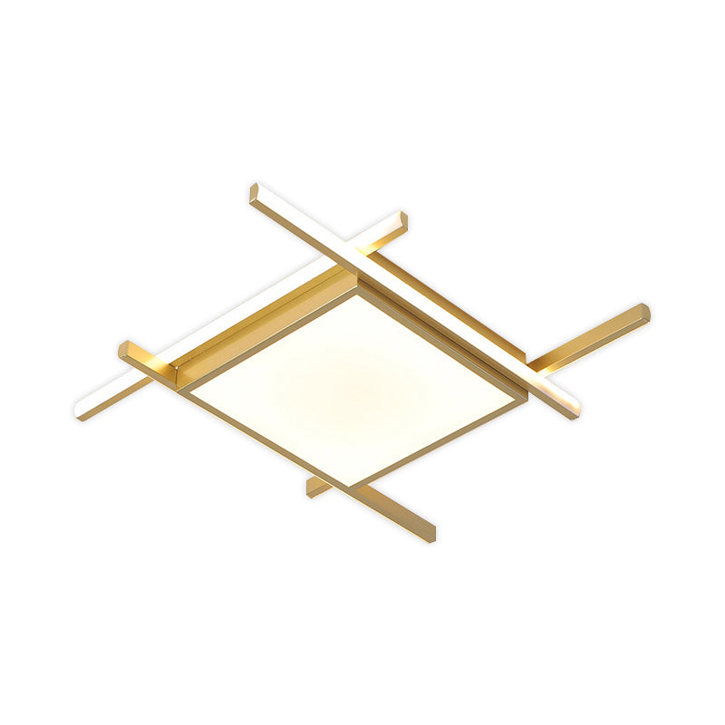 Square Flush Light Fixture Nordic Acrylic 18"/23" Wide LED Bedroom Close to Ceiling Lamp in Gold, Warm/White Light