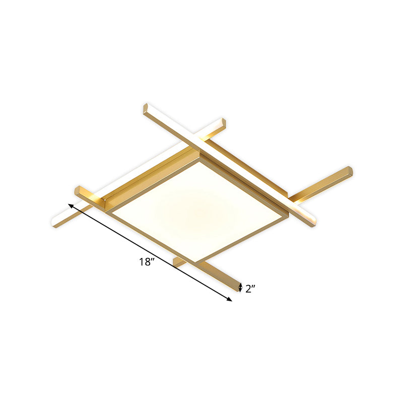 Square Flush Light Fixture Nordic Acrylic 18"/23" Wide LED Bedroom Close to Ceiling Lamp in Gold, Warm/White Light