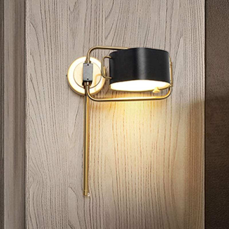 Drum Wall Sconce Lighting Contemporary Acrylic LED Black Finish Wall Light Fixture for Bedroom