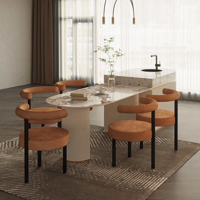 White Stone Top Dinette Table with Double Pedestal Modern Free Form Dining Table