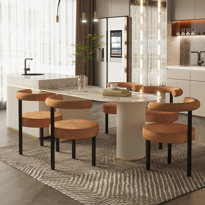 White Stone Top Dinette Table with Double Pedestal Modern Free Form Dining Table